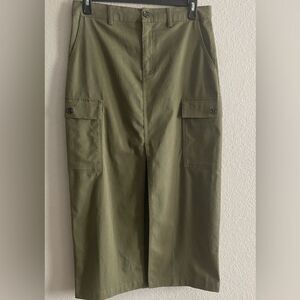 Jason Wu Women Army Green Cargo Maxi Skirt Front Slit Size M Medium Y2K Casual